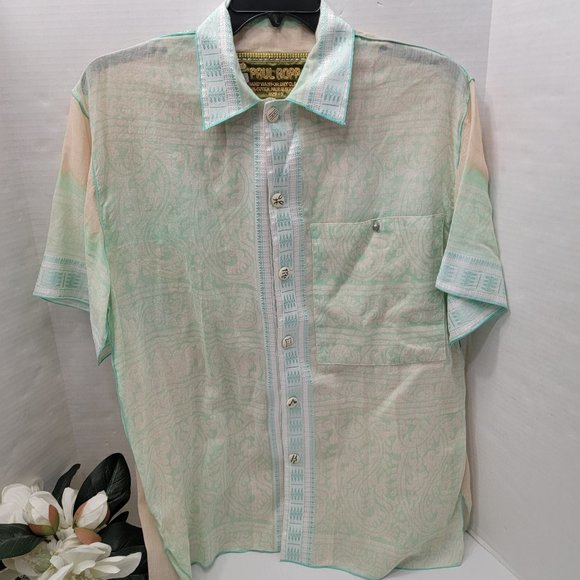 Mens Amazing Cross Stitch Embroidered Light Art Shirt PAUL ROPP 100% Silk 3 - Picture 7 of 16